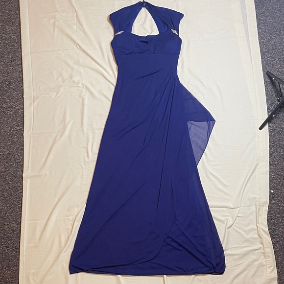 Xscape Royal Blue Asymmetrical Prom Gala Dress Gown - Picture 5 of 15